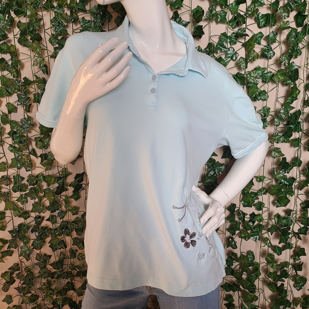 Cracked Wheat Women's Baby Blue Cotton Preppy Athletic Golf Shirt